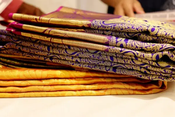 Close-up of Silk Saree with Traditional Pattern